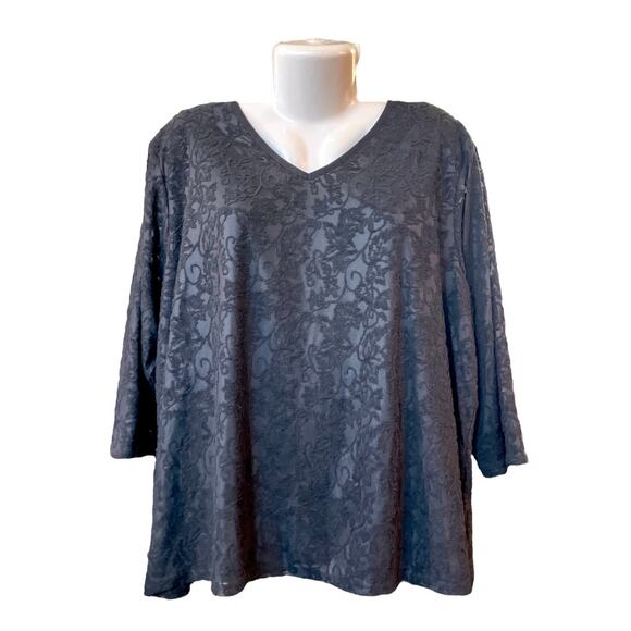 Denim&Co Tops - Denim & Co. Women's Black Lace Long Sleeve Shirt SZ 3X NWT